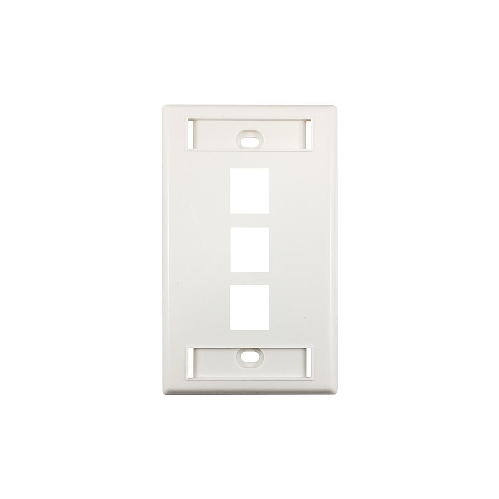 Placa de 3 posiciones,  para conector Keystone, color blanco, marca, Ortronics.