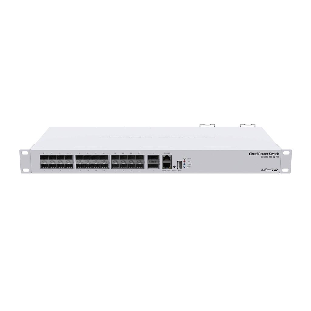 Cloud Router Switch, 24 puertos SFP+ de10Gbps, 2 puertos QSFP+ de 40Gbps, fuente de poder redundante, Dual boot. Marca Mikrotik