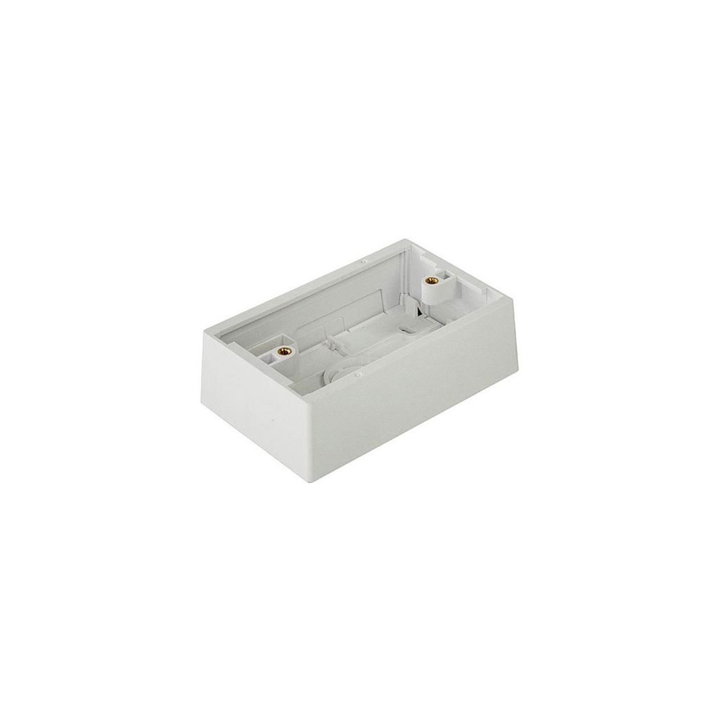 Caja de sobreponer rectangular, color blanco, con base metalica para tornillos, marca Linkbasic