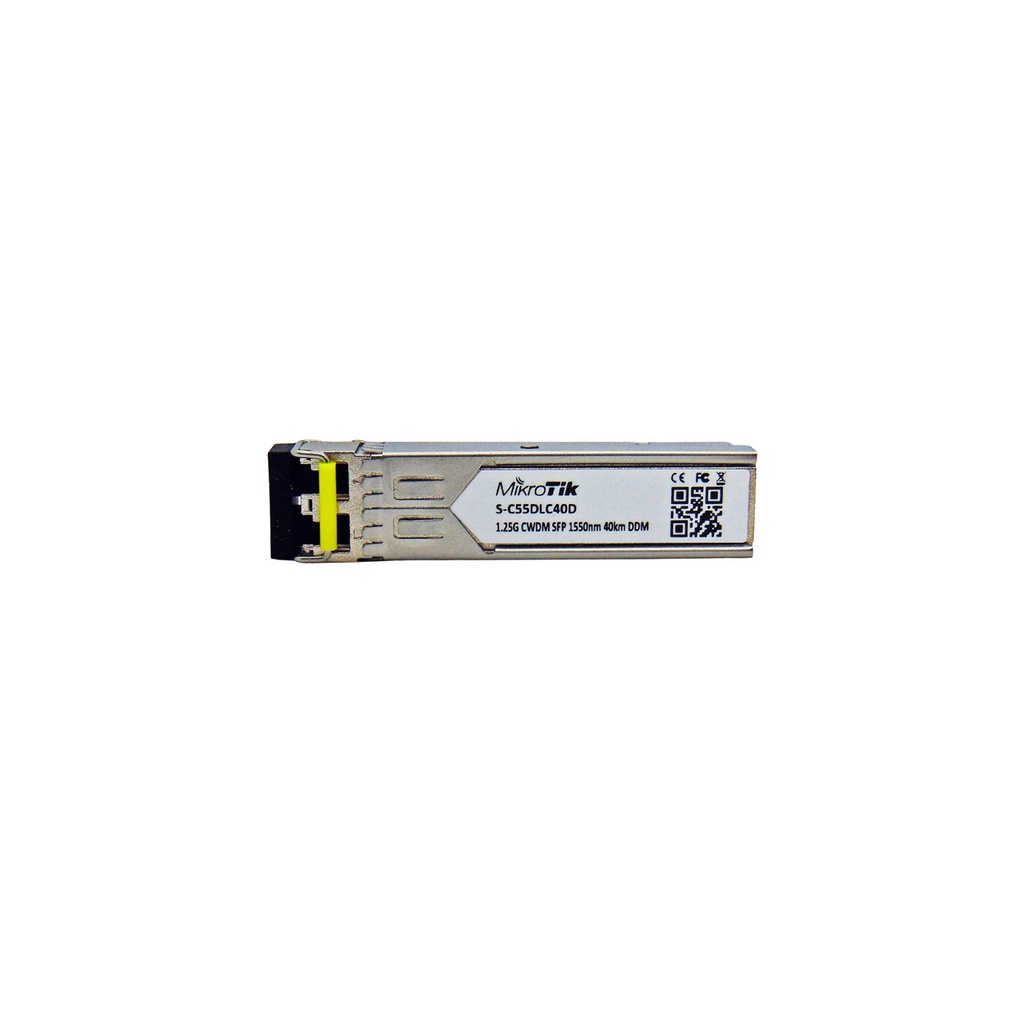 SFP CWDM con conector dual LC-UPC, distancia de enlace 40km, 1550nm, capacidad de transmisión 1.25Gbps, marca Mikrotik