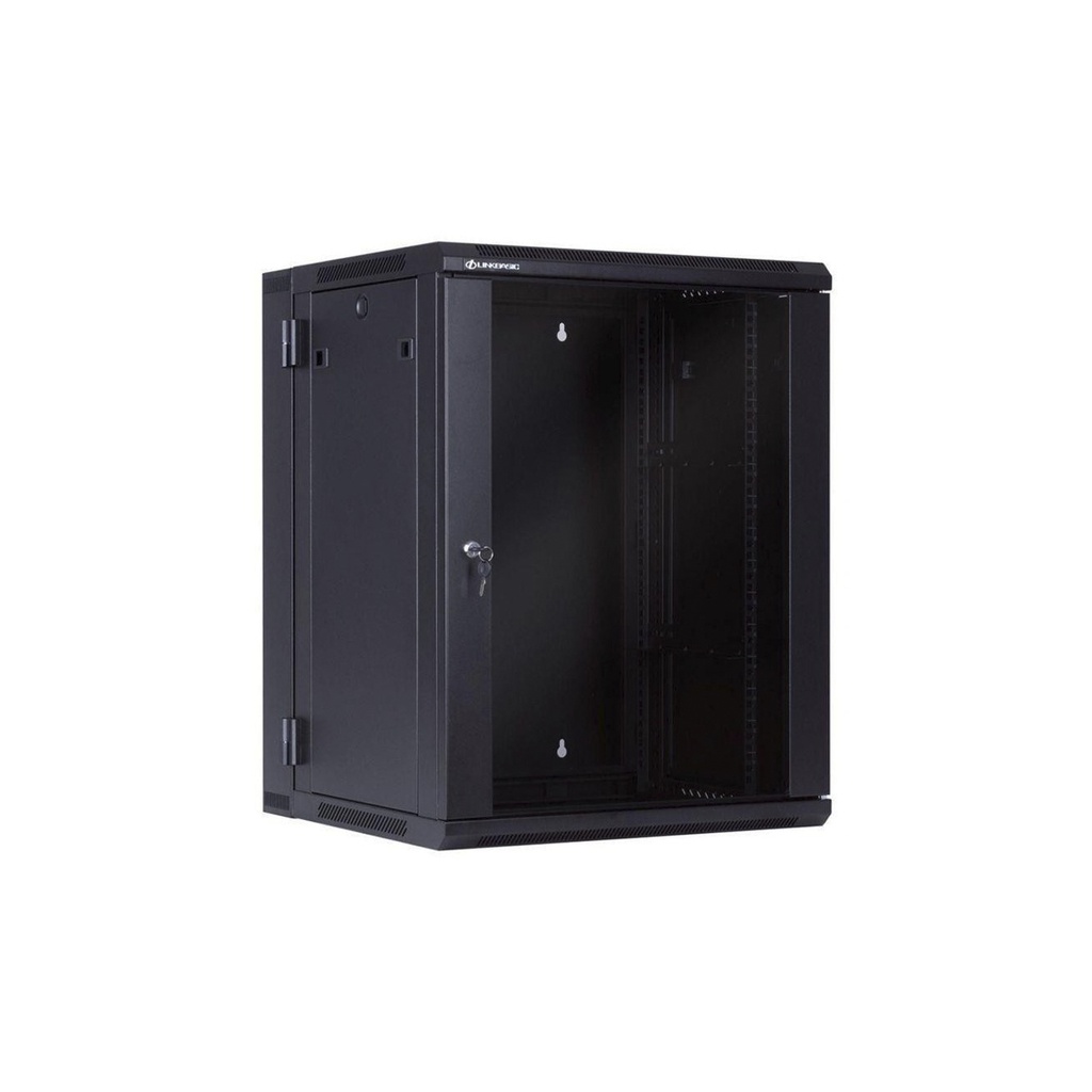 Gabinete abatible 18U, 550mm de profundidad, con puerta frontal de vidrio, marca Linkbasic 