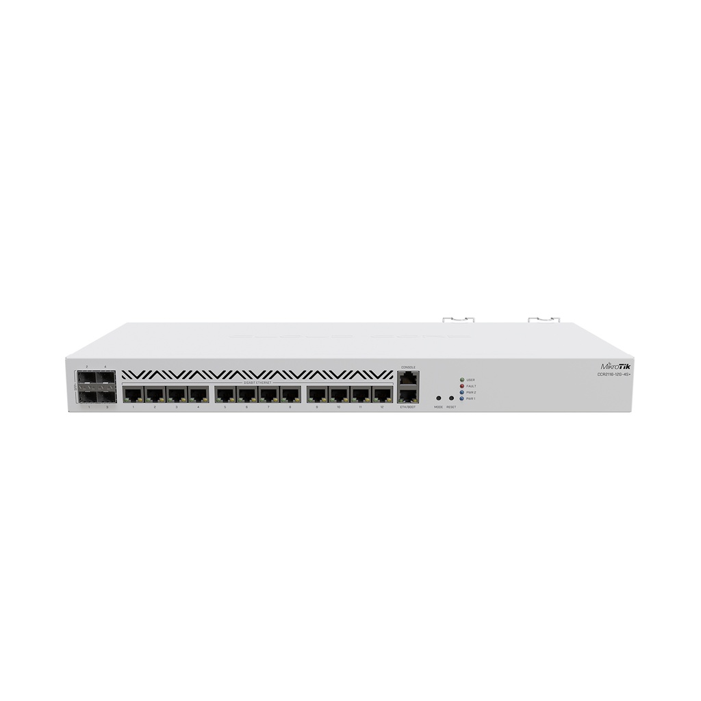Router CloudCore 2116, 2da Generación, CPU de 16 nucleos, 12 puertos Gigabit Ethernet, 4 puertos para SFP+, marca Mikrotik