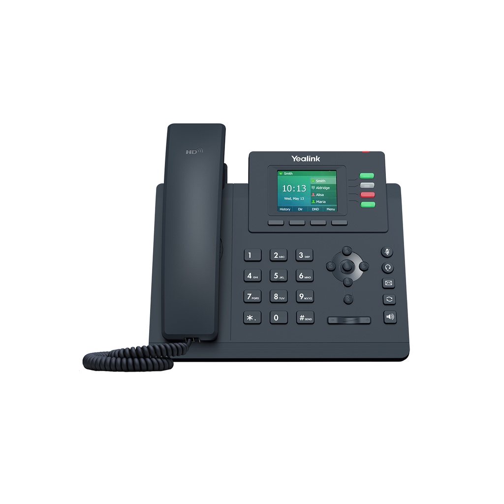 Teléfono IP básico con 4 líneas Gran calidad de voz HD para llamadas nítidas Conferencia hasta 5 participantes Funciones con 6 botones personalizables Alimentación PoE con un solo cable Pantalla LCD 2.4'' a color