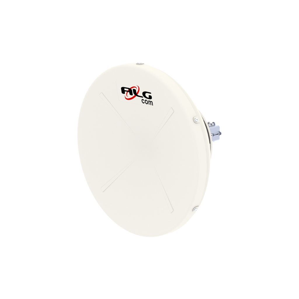 Antena de parábola blindada, frecuencia 4.9 GHz a 6.4 GHz, ganancia 30 dBi, base con rosca directa de radio C5X, marca ALGcom