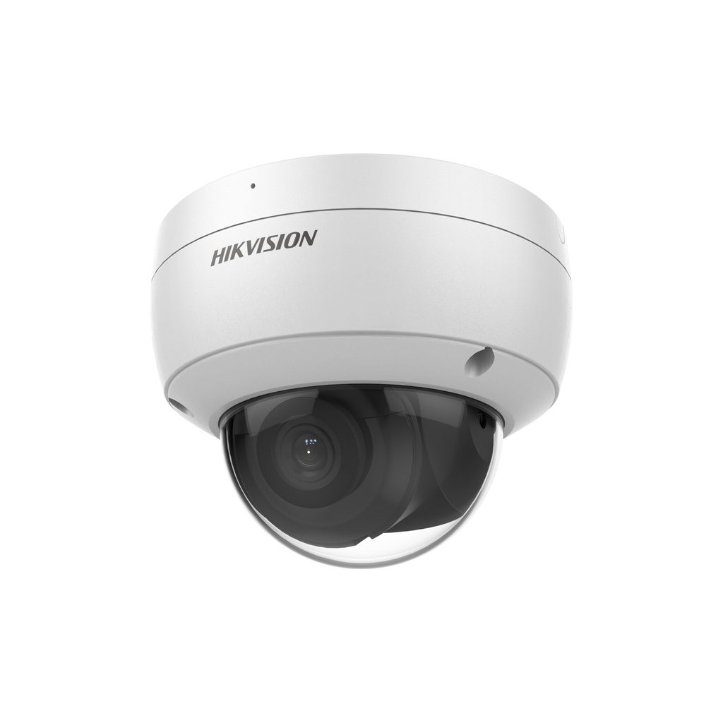 Cámara IP tipo domo, resolucion 6 MPX, lente fijo, inteligencia artificial con busqueda de vehiculos y humanos, IP67, WDR 120dB, 12V, PoE. Marca Hikvision