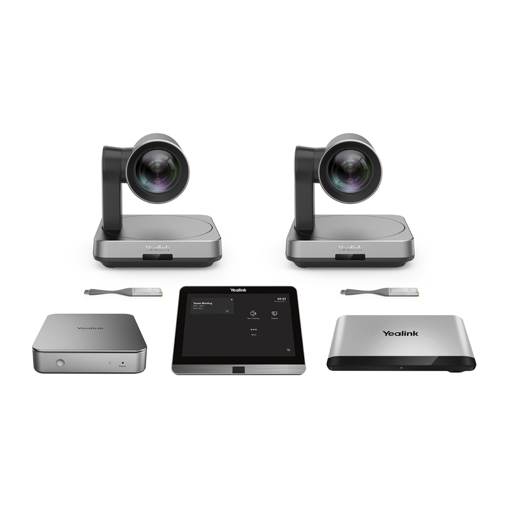 Sistema de video conferencia Yealink para salas de conferencia grandes, versión Microsoft Teams nativo, incluye 2 cámaras y todos sus accesorios de montaje.