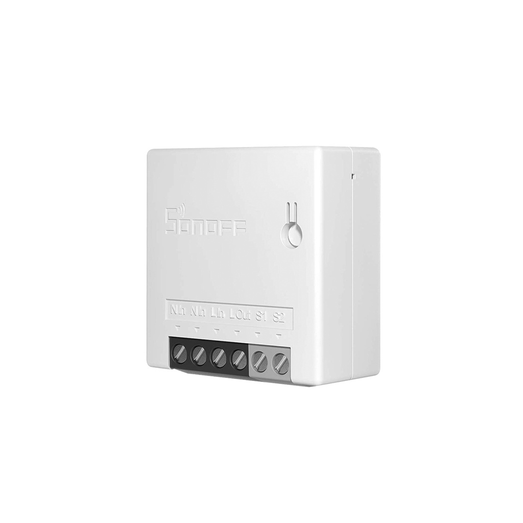 Interruptor inteligente 2 vías, 1 circuito MINIR2, Wi-Fi, 100-240VAC 10A, marca Sonoff.