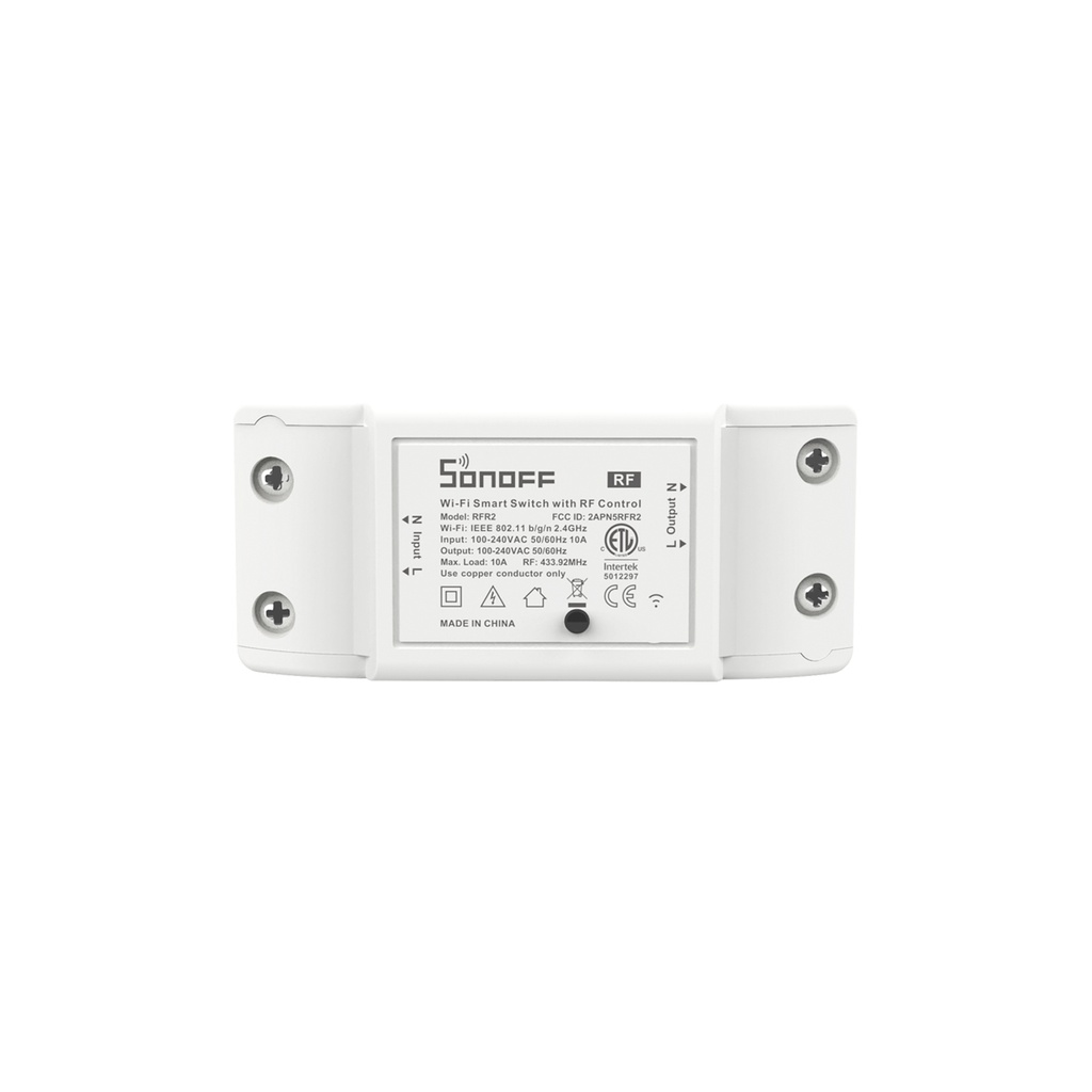SONOFF RFR2 - Interruptor inteligente, 1 gang, 100-240V AC 50/60Hz, 10A/2200W/Total, WiFi, RF 433MHz.