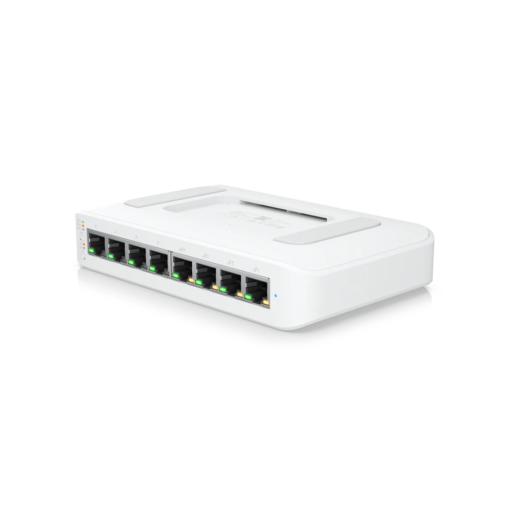Switch Unifi USW-Lite-8-POE, capa2, 8 puertos GbE (4 PoE+), 52W, gestionado con Unifi network, marca Ubiquiti.