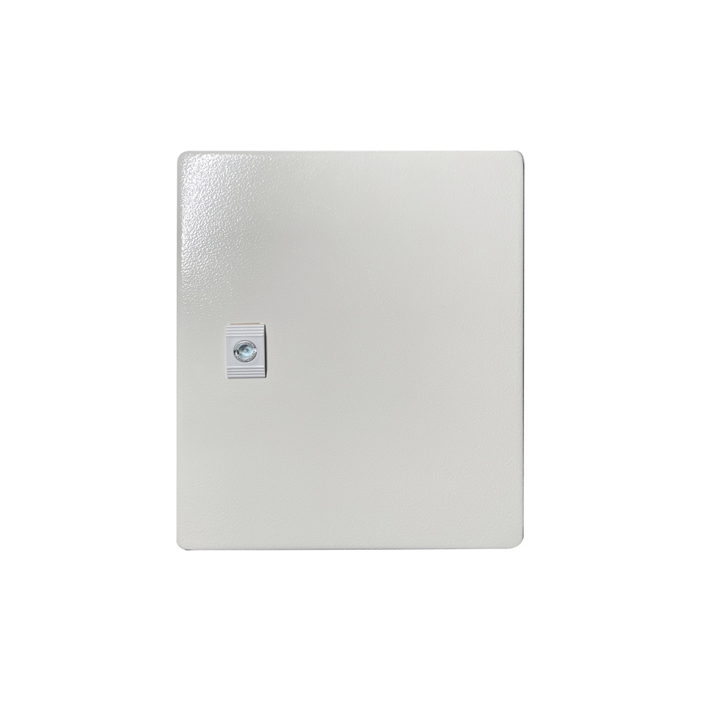 Gabinete de acero para montaje en pared, puerta solida con chapa, de 30x25x15cms., IP66, IK10, con placa de montaje, color gris, marca Tibox.