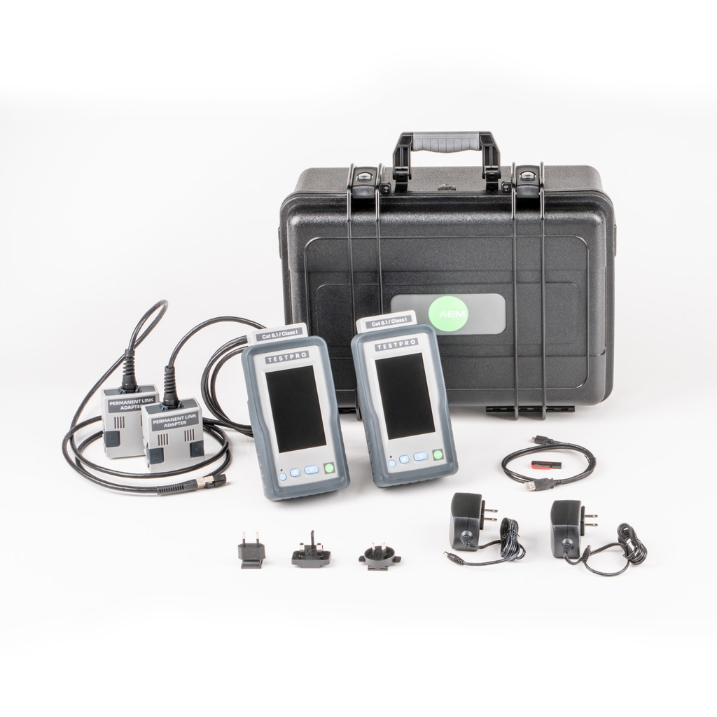 Certificador de Cableado Estructurado TESTPRO-K50E, incluye kit para certificar canales y enlaces permanentes, marca AEM.