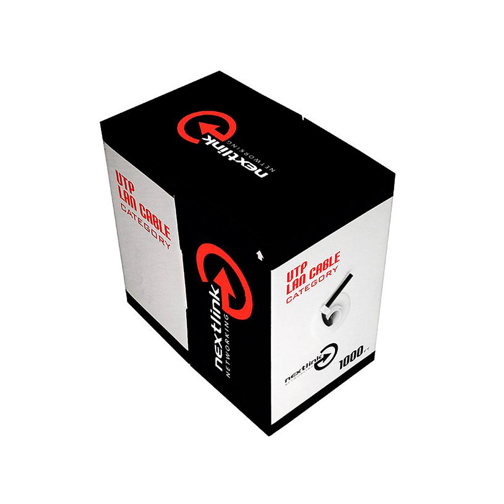 Cable UTP categoría 5E para exterior 305 mts., 4 pares 24 AWG CCA, chaqueta PE color negro, marca Nextlink.