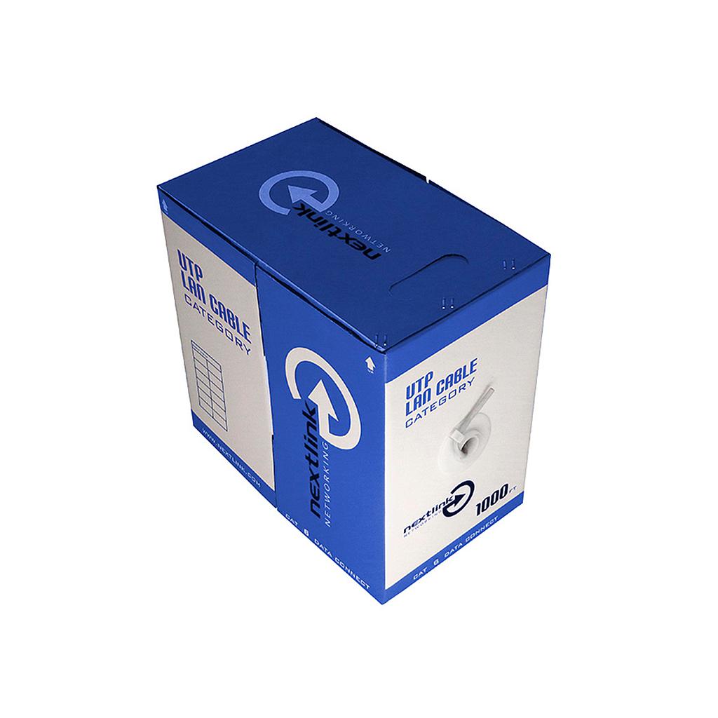Cable UTP categoría 6 para interior 305 mts., 4 pares 23 AWG CCA, chaqueta PVC color gris, marca Nextlink.