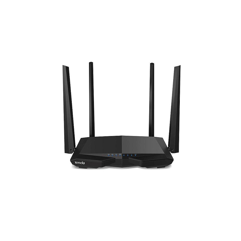 Router AC6 Wi-Fi doble banda 1167 Mbps, 2.4 GHz - 5 GHz, puertos: 1 WAN FE, 3 LAN FE,  tecnología MU-MIMO y Beamforming+, antenas: 4x6dBi, marca Tenda.