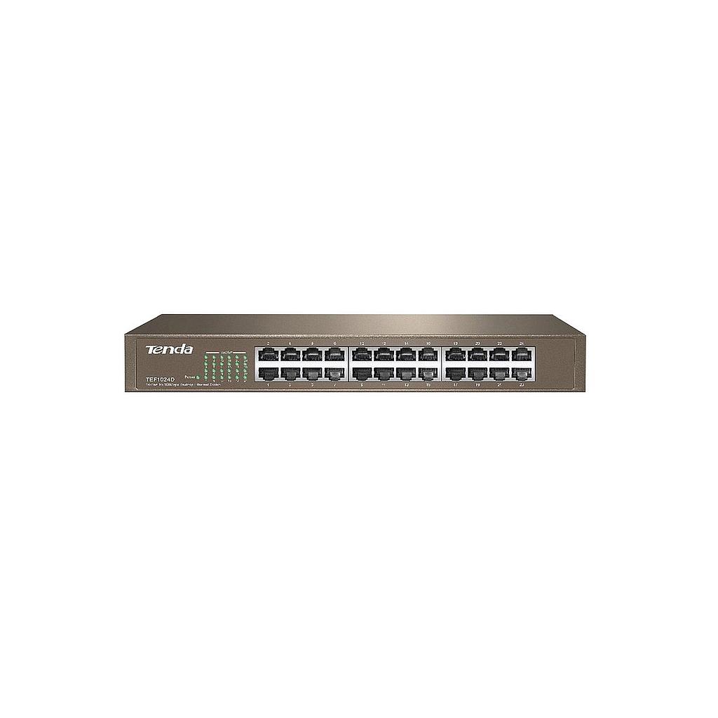 Switch  TEF1024D, 24 puertos Fast Ethernet, montaje en rack y escritorio, marca Tenda.