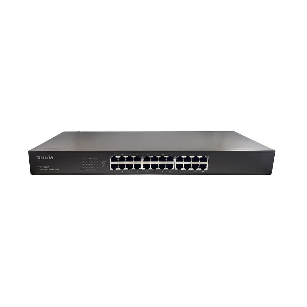 Switch TEG1024D, 24 puertos Gigabit Ethernet, montaje en rack marca Tenda.