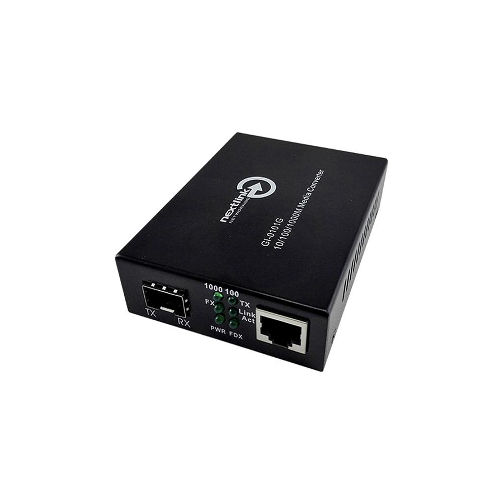 Caja media converter TX/RX puerto Ethernet 10/100/1000 Mb, marca Nextlink