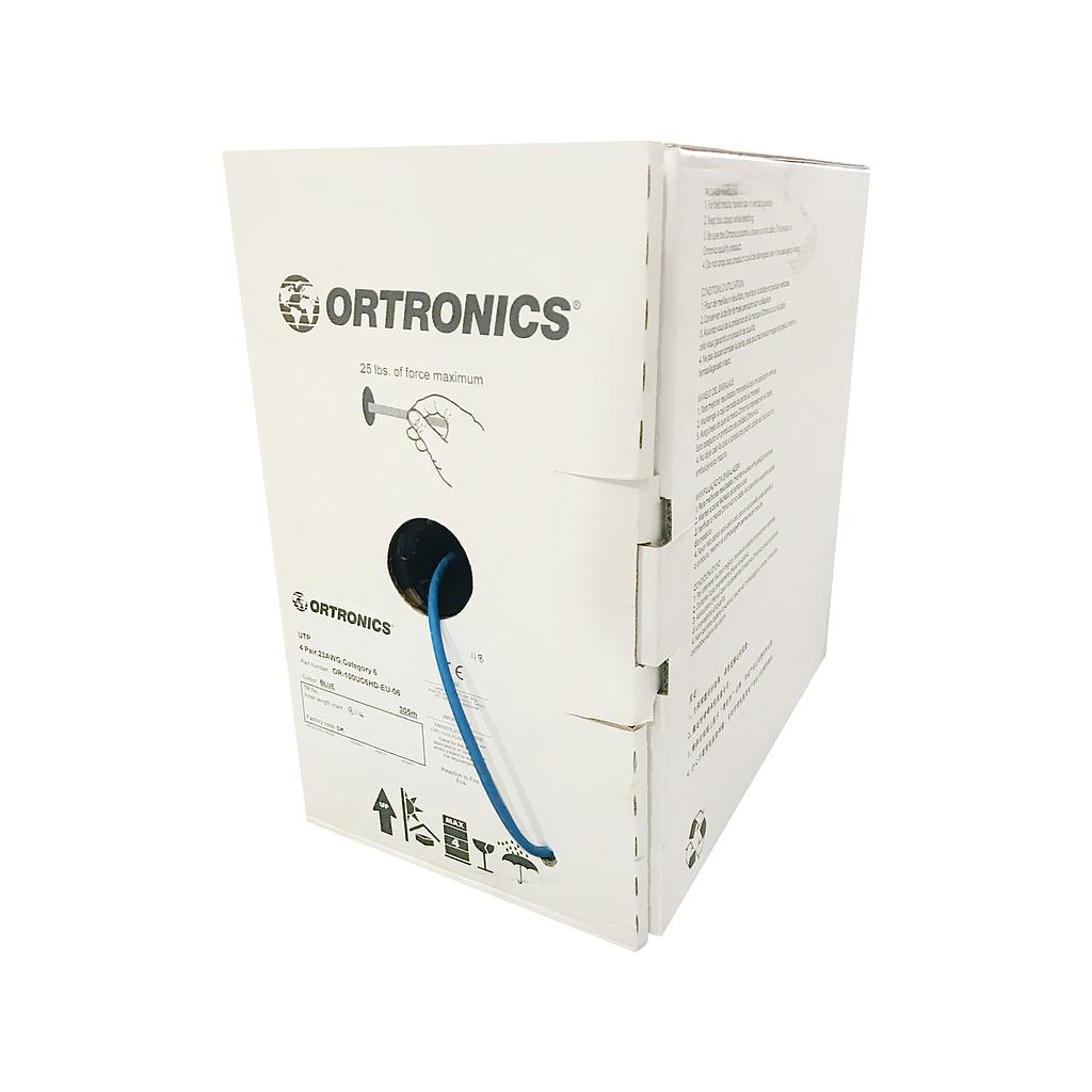 Caja de cable Ortronics certificado, Categoria 6, U/UTP, chaqueta LSZH, 4 pares color azul, 305 metros, 24 AWG, marca Ortronics