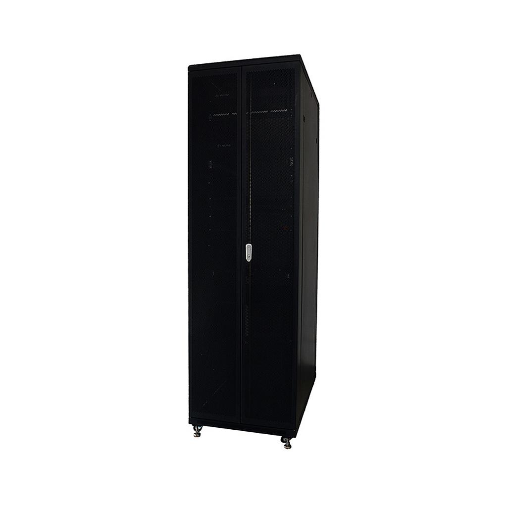 Gabinete de Piso, 32 RMS 800mm de Profunidad, color negro, puerta frontal metálica con grid, marca Linkbasic
