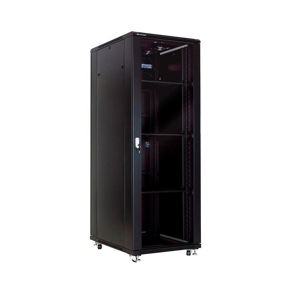 Gabinete de Piso, 42 RMS 1000mm de Profunidad, color negro, puerta frontal metálica con grid, marca Linkbasic