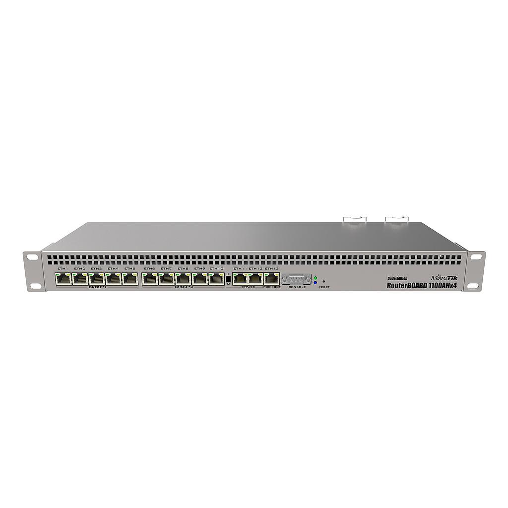 RB1100AHx4 Dude Edition Potente enrutador de montaje en rack de 1U con 13 puertos Gigabit Ethernet, unidad M.2 de 60 GB para la base de datos Dude, marca Mikrotik