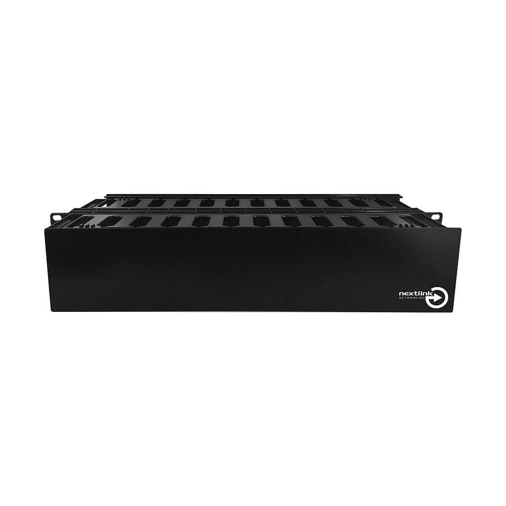 Organizador Horizontal de cableado de 2U, doble, PVC, color negro, marca Nextlink