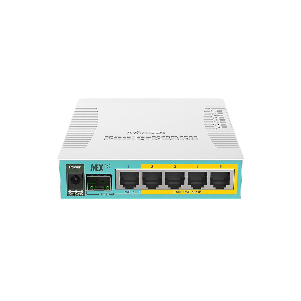 hEX PoE 5x Gigabit Ethernet con salida PoE para cuatro puertos, SFP, USB, CPU de 800MHz, 128MB de RAM, RouterOS L4, marca Mikrotik