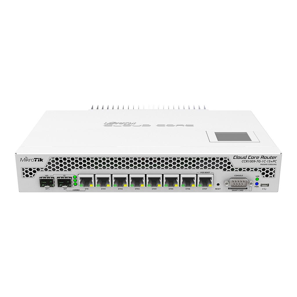 Cloud Core Router, Montaje En Rack 1U, 7X Gigabit Ethernet, 1X Puerto Combinado (Sfp O Gigabit Ethernet), 1Xsfp + Cage, Cpu De 9 NÚCleos X 1.2Ghz, 2Gb Ram, Panel Lcd, Fuentes De AlimentaciÓN Dobles, Ranura Para Smartcard, Routeros L6, marca Mikrotik