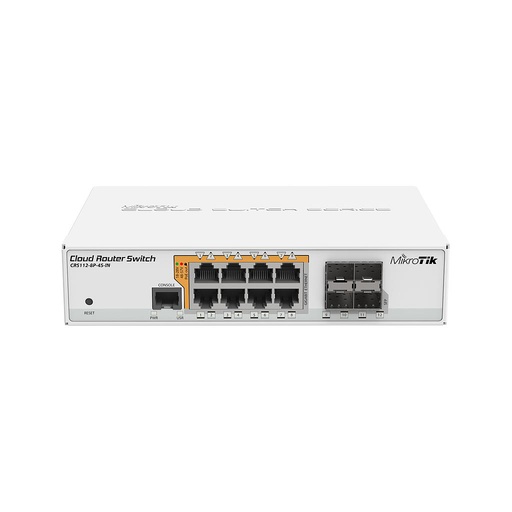 [CRS112-8P-4S-IN] Cloud Router Switch, 8 puertos PoE Gigabit, 4 puertos SFP, marca Mikrotik