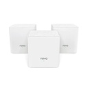 Sistema Mesh MW3 doble banda AC1200, puertos: 2 RJ45 FE nodo, tecnología MU-MIMO único SSID, cobertura 270 m², incluye 3 cubos, marca Tenda.