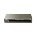 Switch PoE extendido TEF1109P-4-63W, 9 puertos Fast Ethernet (8 PoE), 63 watts, marca Tenda.