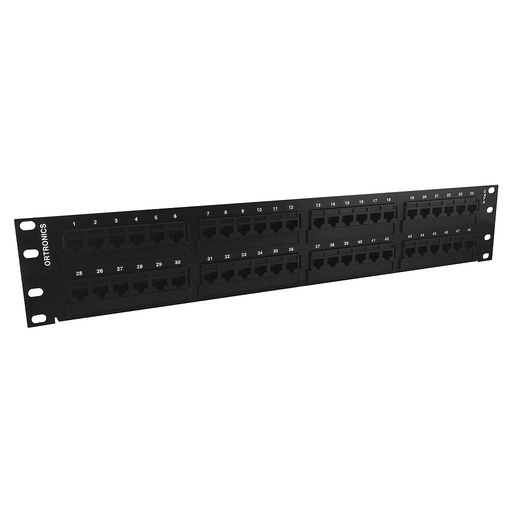 [OR-SP6U48] Patch Panel cargado de 48 puertos 110, Categoria 6 TechChoice,2RU, plano, color Negro, marca Ortronics.