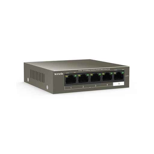 [TEF1105P-4-63W] Switch PoE extendido TEF1105P-4-63W, 5 puertos Fast Ethernet (4 PoE), 63 watts, marca Tenda.
