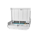 Switch netPower 15FR (GPEN), 15 puertos ethernet con PoE reverso, 2 puertos SFP. Para uso en exteriores, marca Mikrotik