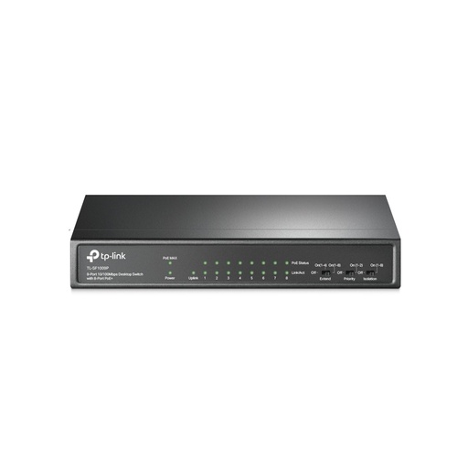 [TL-SF1009P] Switch de escritorio de 9 puertos a 10 / 100Mbps con 8 puertos PoE+, marca TP-Link