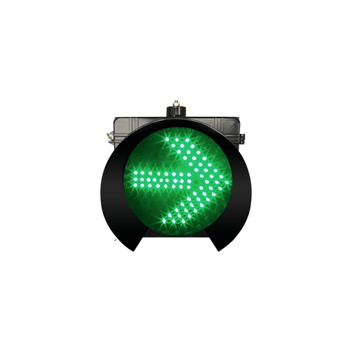 [FX300-3-15-1C] Semáforo led tipo flecha verde de 30 cms., carcasa de policarbonato, visera tipo túnel, marca Fama.