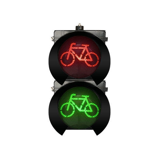 [FJ300-3-25-2B] Semáforo led, señalización para ciclovía color verde y rojo, lentes de 30 cms., carcasa de policarbonato, visera tipo túnel, marca Fama.
