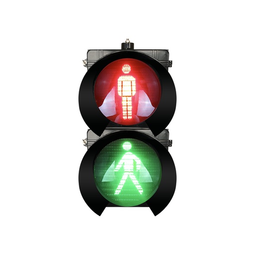 [RX300-3-25-2D] Semáforo led, señalizacion para peatones color verde y rojo, lentes de 30 cms, carcasa de policarbonato, vicera tipo túnel, marca Fama.
