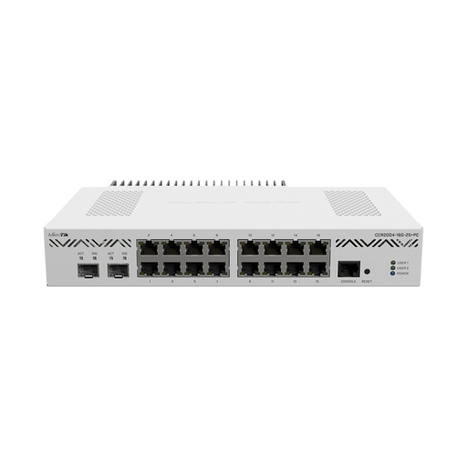 [CCR2004-16G-2S+PC] Cloud Core Router, CPU 4 núcleos, 16 puertos Gigabit Ethernet, 2 puertos SFP+, Enfriamiento Pasivo, marca Mikrotik