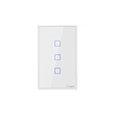 Interruptor de pared inteligente triple T2US3C , botón touch, 100-240VAC, Wi-Fi y RF433MHz, blanco, marca Sonoff.