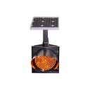 Semáforo led de precaución, luz intermitente color amarillo de 20 cms., con flasher y panel de energía solar incorporado, marca Fama.