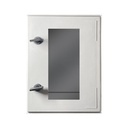 Gabinete de polyester para montaje en pared, puerta de vidrio con chapa, de 40x30x20cms., IP65, anti corrosión y humedad, color gris, marca Tibox.