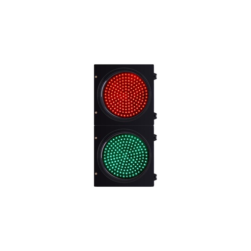 [JD300-3-25-1B] Semáforo led de 2 colores: rojo y verde de 30 cms., carcasa de policarbonato, visera tipo túnel, marca Fama