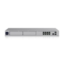 Consola Unifi Dream Machine Pro, todo en uno, incluye: router con funciones de balanceo y failover, 2 puertos WAN(10G SFP+ 2.5G RJ45), firewall Enterprise, switch con 9 puertos LAN (1 SFP+ 10G, 8 RJ45 1G), NVR con 2 bahía para HD, integra todas las aplicaciones Unifi(network, protect, access y conect), 1U, montaje en Rack, marca Ubiquiti.
