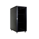 Gabinete de Piso, 27 RMS 600mm de Profunidad, color negro, Puerta frontal de vidrio, marca Linkbasic