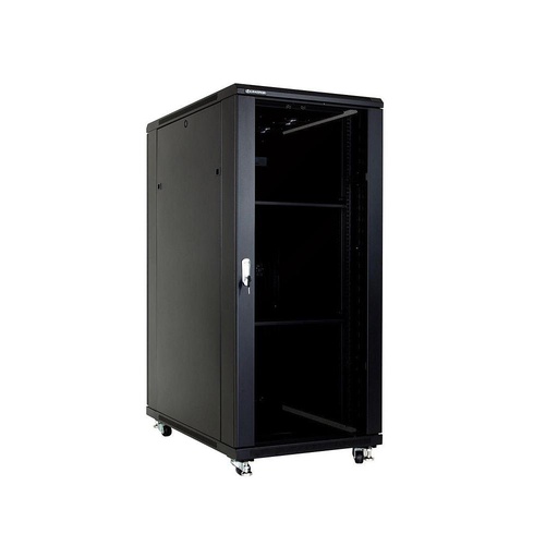 [NCB27-66-BAA-C] Gabinete de Piso, 27 RMS 600mm de Profunidad, color negro, Puerta frontal de vidrio, marca Linkbasic