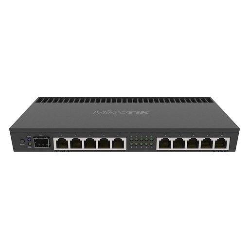 [RB4011IGS+RM] RouterBoard, Potente enrutador de puerto 10xGigabit con una CPU Quad-core de 1.4Ghz, 1GB RAM, cage SFP + 10Gbps y carcasa de escritorio con orejas de rack, marca Mikrotik