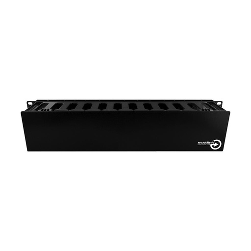 [GICE-2US] Organizador Horizontal de cableado de 2U, simple, PVC, color negro, marca Nextlink