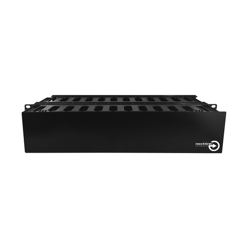 [GICE-2UD] Organizador Horizontal de cableado de 2U, doble, PVC, color negro, marca Nextlink